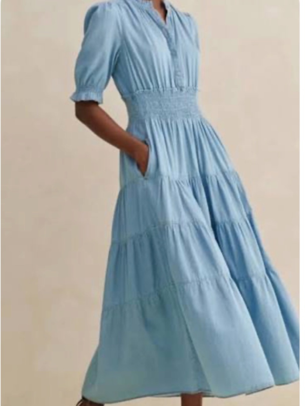 ME+EM Chambray Blue Shirred Cotton Maxi Shirt Dress Size 8 - Picture 6 of 7